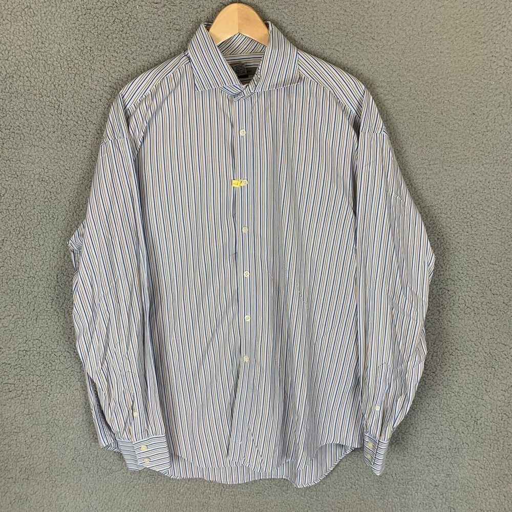 Johnston & Murphy Shirt Mens L Blue Striped Long Sleeve Button Up Casual